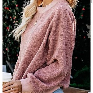 Rose Pink Boucle Teddy Crewneck Sweatshirt XL